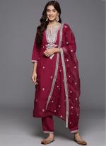 Chanderi Maroon Wedding Wear Sequins Work Readymade Straight Suit